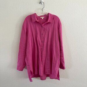 Eileen Fisher Organic Linen Classic Collar Shirt Easy Fit Long Length